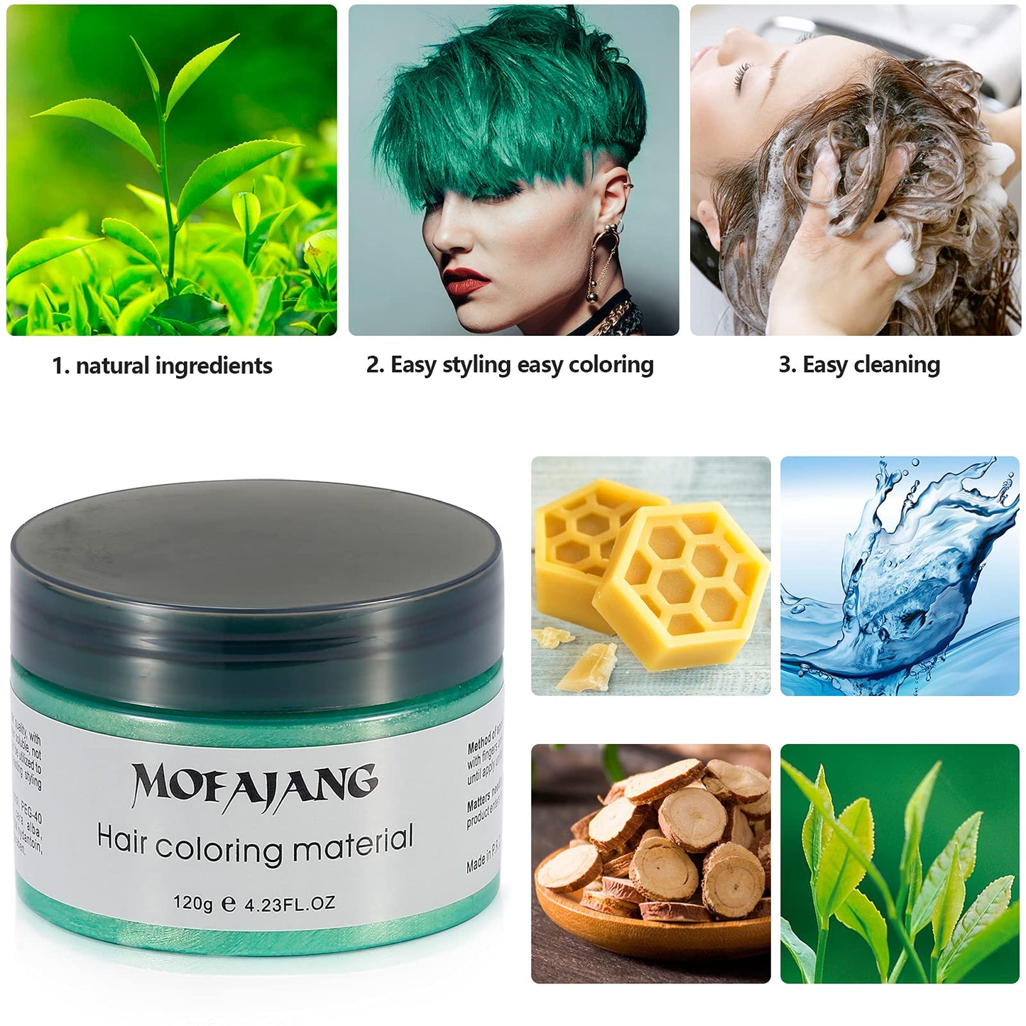 Temporary Green Hair Color Wax 4.23oz, Instant Hairstyle Mud Cream, Hair Pomades for Party, Cosplay, Nightclub, Masquerade, Halloween.(Green) Beauty & Personal Care TailaiMei