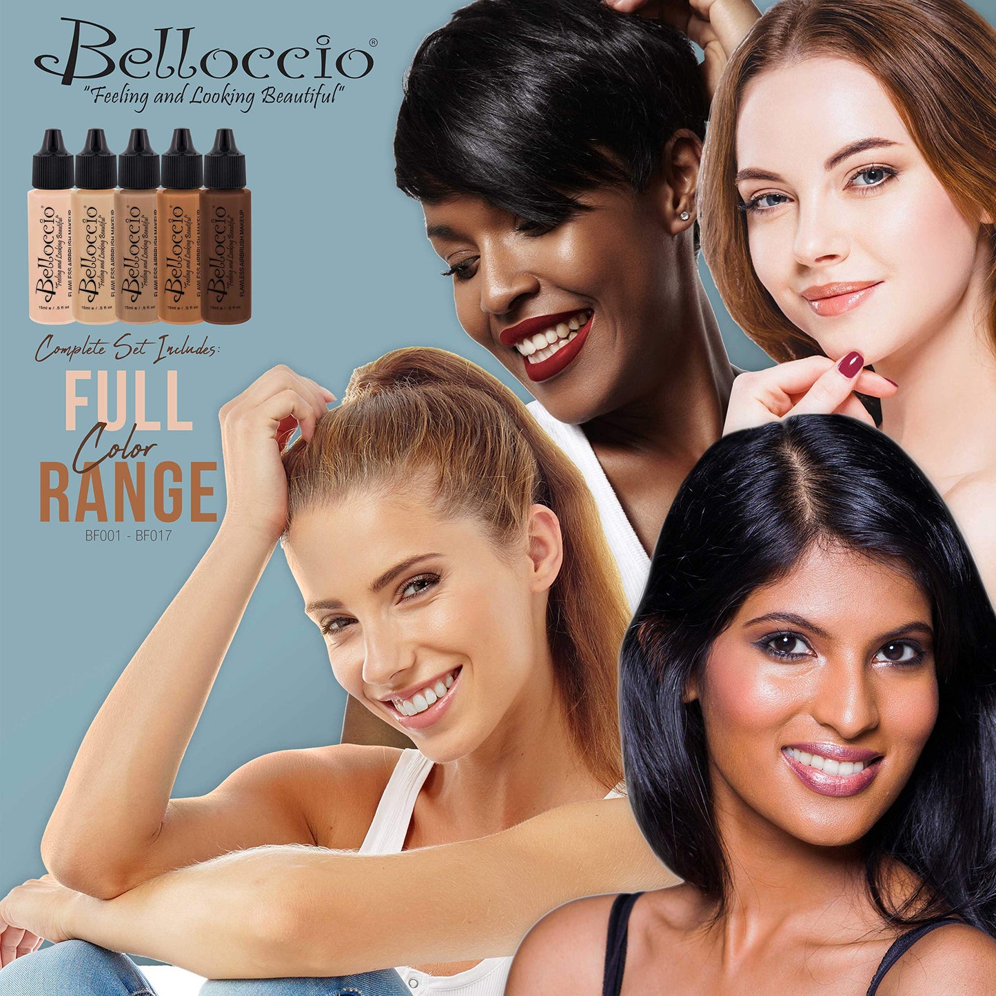 Belloccio Master Set Of All 17 Foundation Shades of Belloccio's Professional Cosmetic Airbrush Makeup, 1/2 oz. Bottles plus a 2 oz. Moisturizing Beauty & Personal Care Belloccio