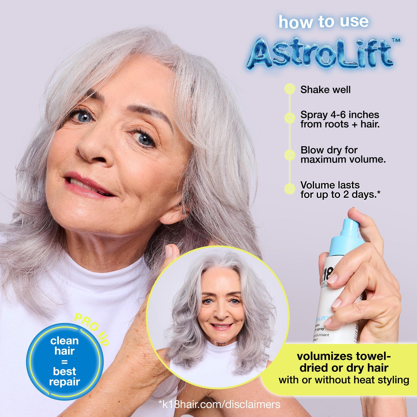 K18 AstroLift Reparative Volume Spray - Damage Repair Hair Volumizer + Thickening Spray for Fine Hair - Flexible 2-Day Hold + Humidity-Resistant Beauty and Personal Care K18