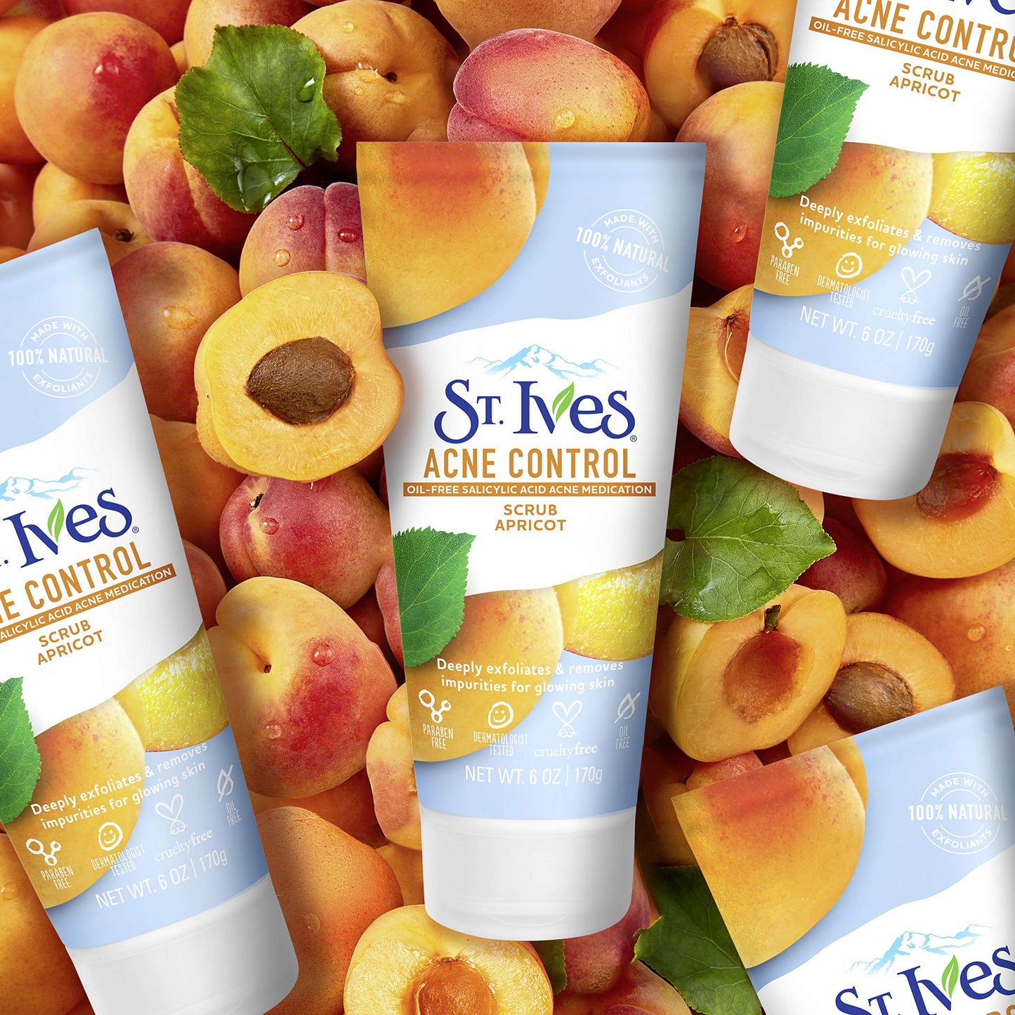 St. Ives Acne Control Face Scrub Apricot, Minimize Pores, Prevent Acne and Blemishes, With Salicylic Acid ,100% Natural Exfoliants, 6 oz, Twin Pack Beauty & Personal Care St. Ives