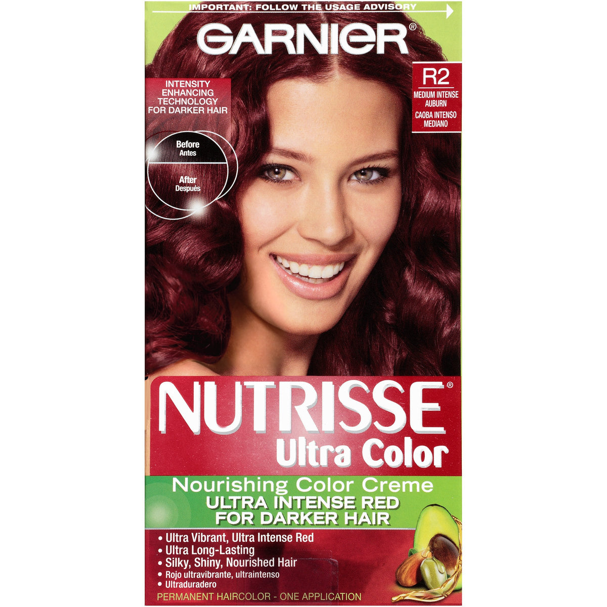 Garnier Nutrisse Ultra Color Nourishing Hair Color Creme, R2 Medium Intense Auburn (Packaging May Vary) Beauty & Personal Care Garnier