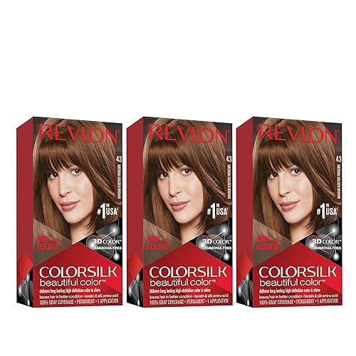 Revlon Permanent Hair Color, Permanent Hair Dye, Colorsilk with 100% Gray Coverage, Ammonia-Free, Keratin and Amino Acids, 43 Medium Golden Brown, 4.4 Beauty & Personal Care REVLON