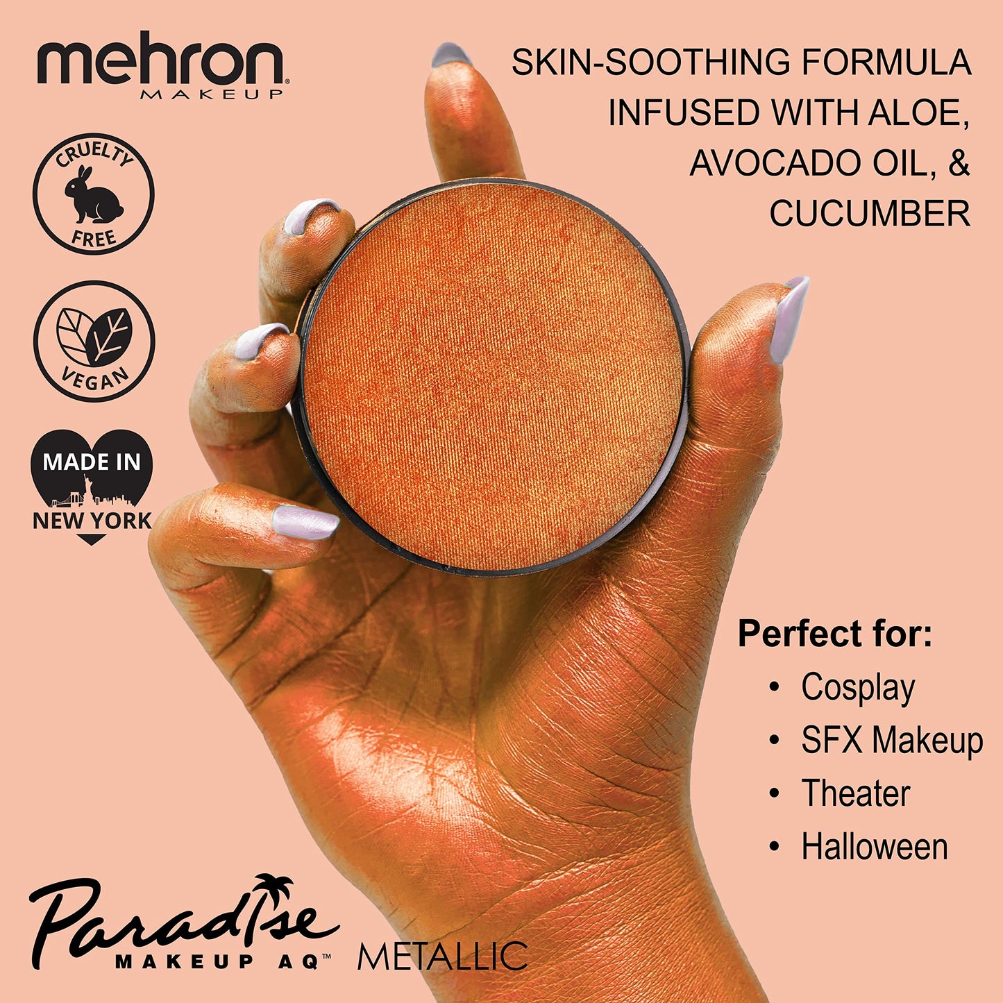 Mehron Paradise FX Metallics - Metallic Orange 1.4 oz | Professional Water Activated Shimmering Metallic Paint for Raves, Costumes, Special Effects Beauty & Personal Care Mehron