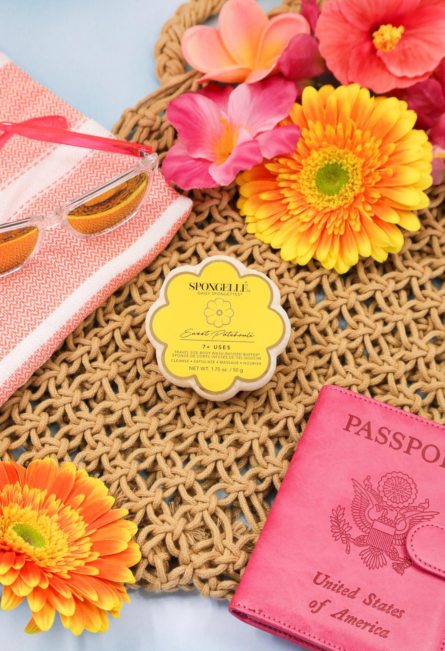 Spongellé Sweet Patchouli Daisy Spongette Bath Sponge - Built-in Body Wash & Body Scrubber, Shower Loofah Sponge for Women, Travel Essentials - 7+ Beauty and Personal Care SPONGELLÉ