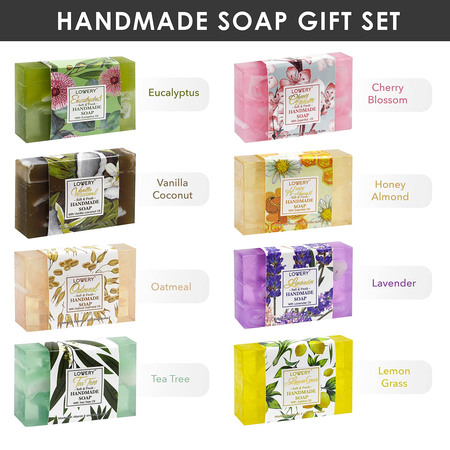 Birthday Gift Handmade Soap Set, 8-Piece Variety Pack Luxury Bath Soap Gift Box for Men, Women, Teens - Natural Scented Bar Soap for Face & Body Beauty & Personal Care LOVERY