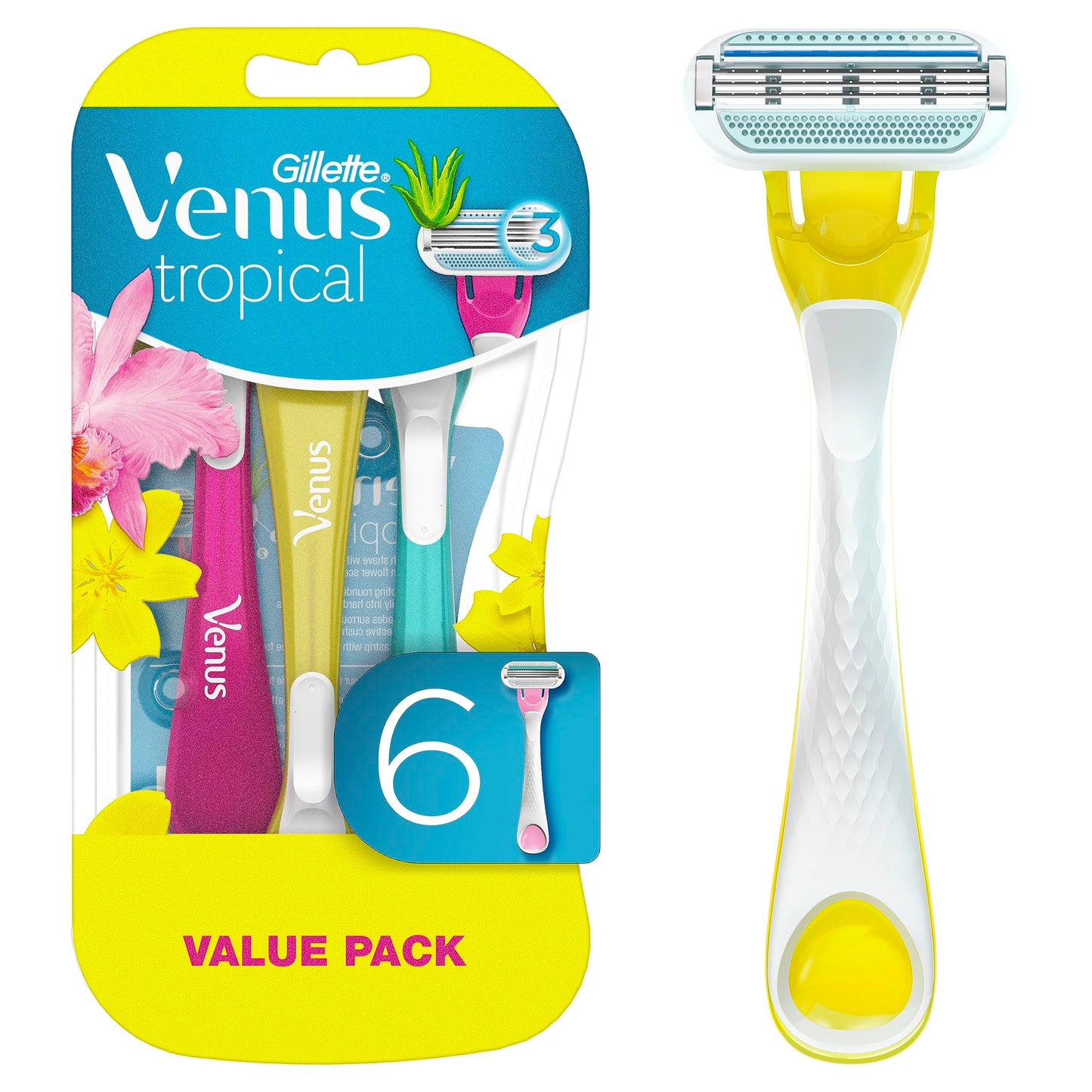 Gillette Venus Tropical Value Pack 6 Disposable Razors 3 Blades Beauty and Personal Care Gillette Venus