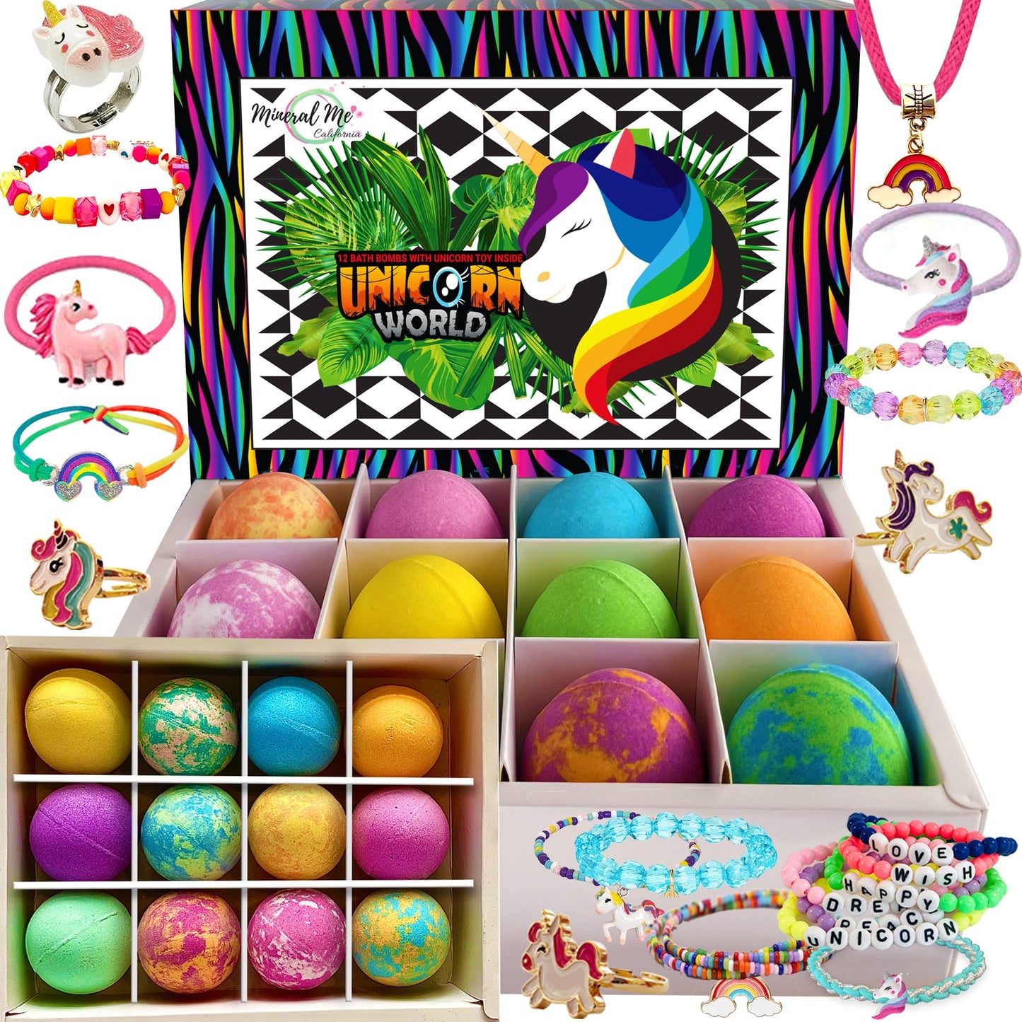 Mineral Me California Unicorn Bath Bombs for Girls with Jewelry Inside - Organic Bath Bombs for Kids with Surprise, Natural, Skin Moisturizing Beauty and Personal Care Mineral Me California