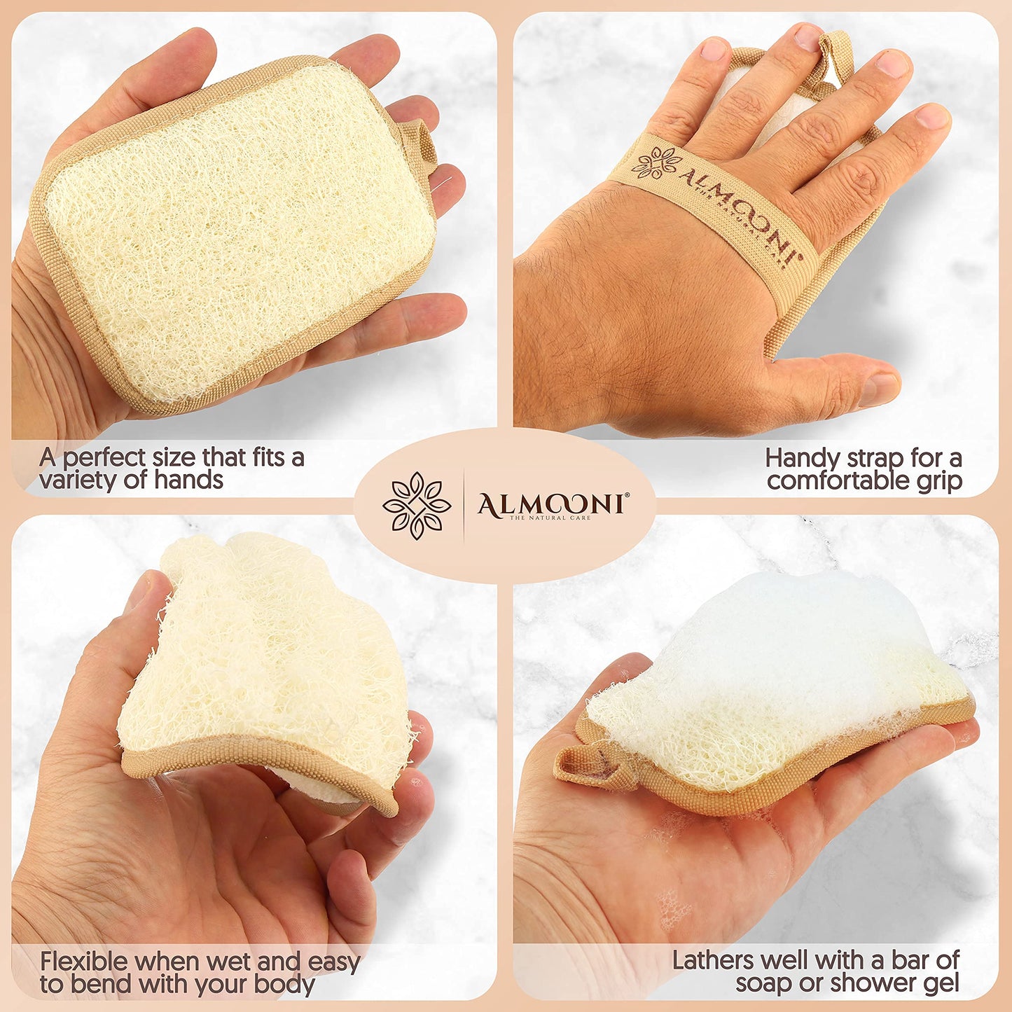Almooni Premium Egyptian Exfoliating Loofah Pad Body Scrubber - Rectangular loofa Shape - Made with Natural Egyptian Shower lufa Sponge That Gets You Beauty & Personal Care ALMOONI