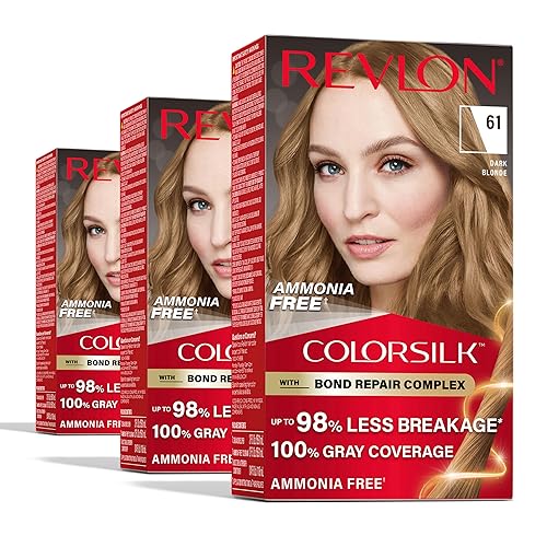 Revlon ColorSilk with Bond Repair Complex, Blonde Permanent Hair Color, 100% Gray Coverage, Ammonia Free Hair Dye, Vegan Keratin, 61 Dark Blonde (Pack Beauty & Personal Care REVLON