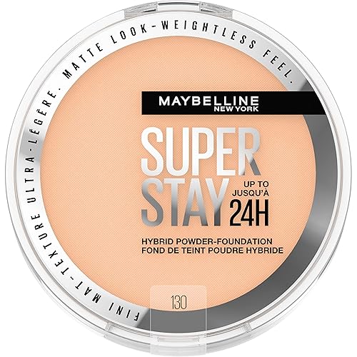 Maybelline Super Stay Up to 24HR Hybrid Powder-Foundation, Medium-to-Full Coverage Makeup, Matte Finish, 130, 1 Count Beauty & Personal Care MAYBELLINE