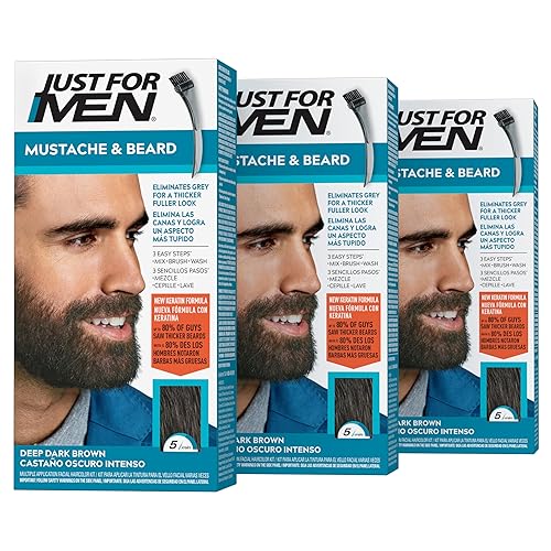 Just For Men Mustache & Beard, Beard Dye for Men with Brush, With Keratin Biotin Aloe and Coconut Oil for Healthy Facial Hair - Deep Dark Brown, M-46 Beauty & Personal Care Just for Men