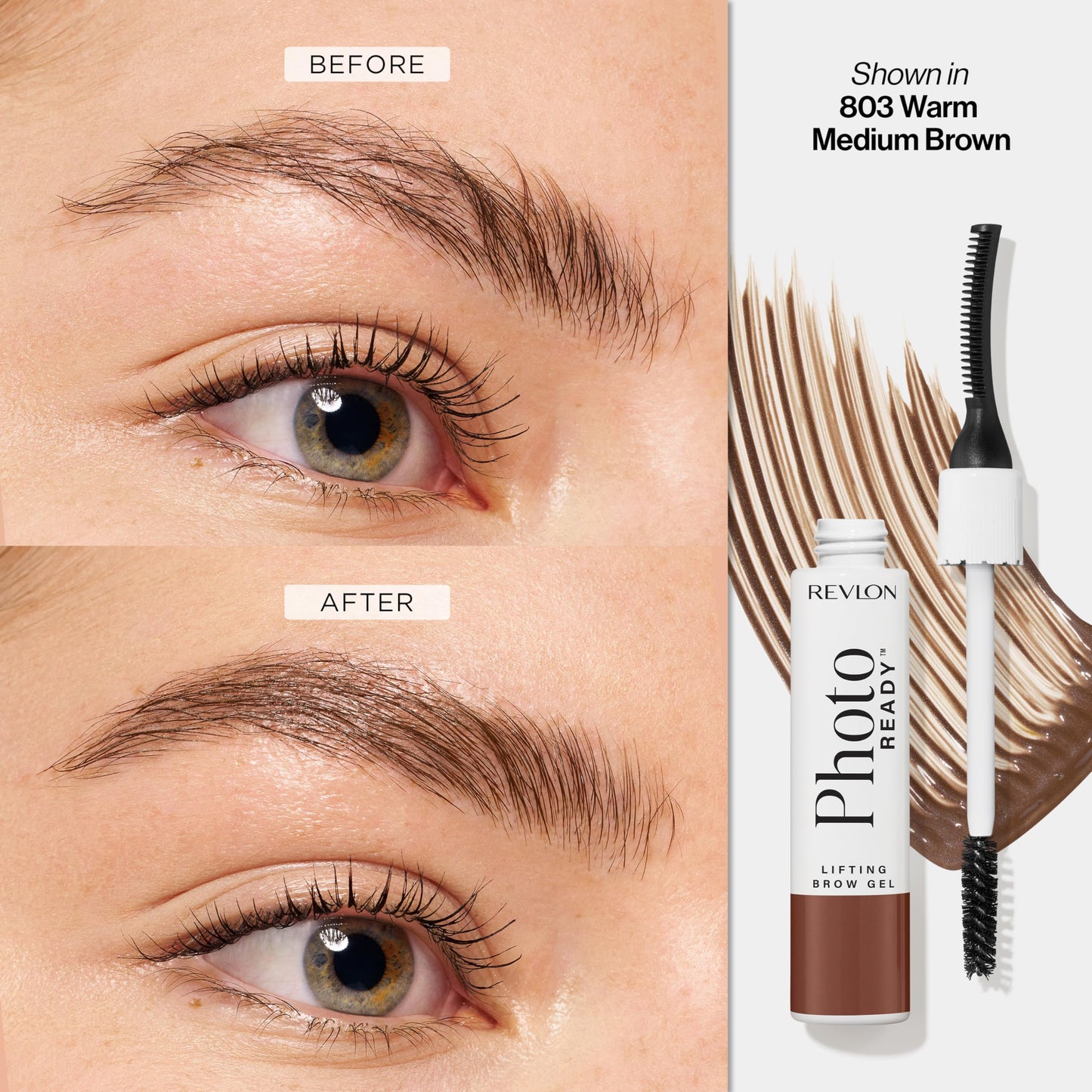 Revlon PhotoReady Lifting Brow Gel, Tinted Eyebrow Lamination with Spoolie Brush, Conditions, Shapes & Defines, 803 Warm Medium Brown, 0.23 fl oz Beauty & Personal Care REVLON