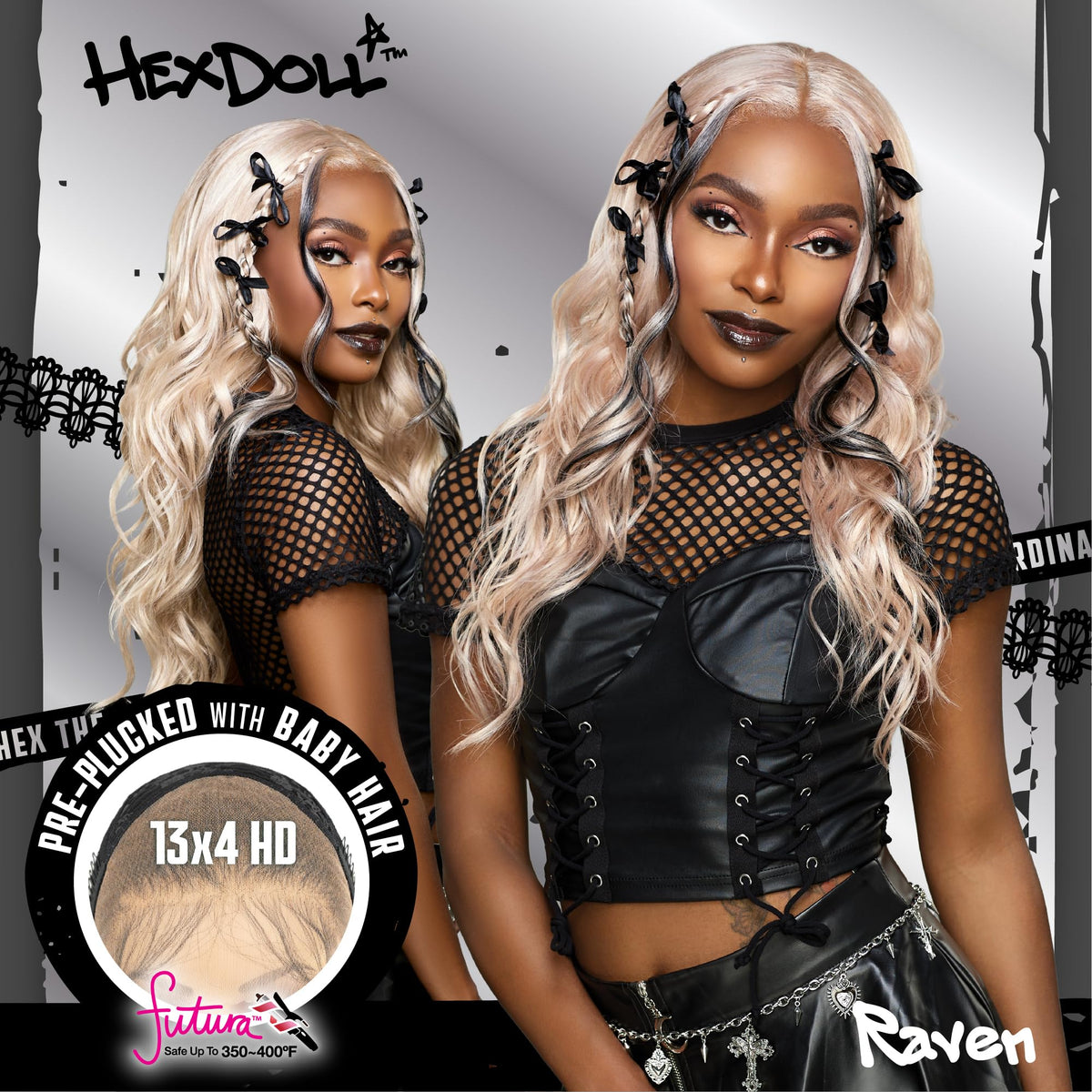 Sensationnel Hexdoll 13x4 LaceWig-Raven, 1B OFFBLACK
