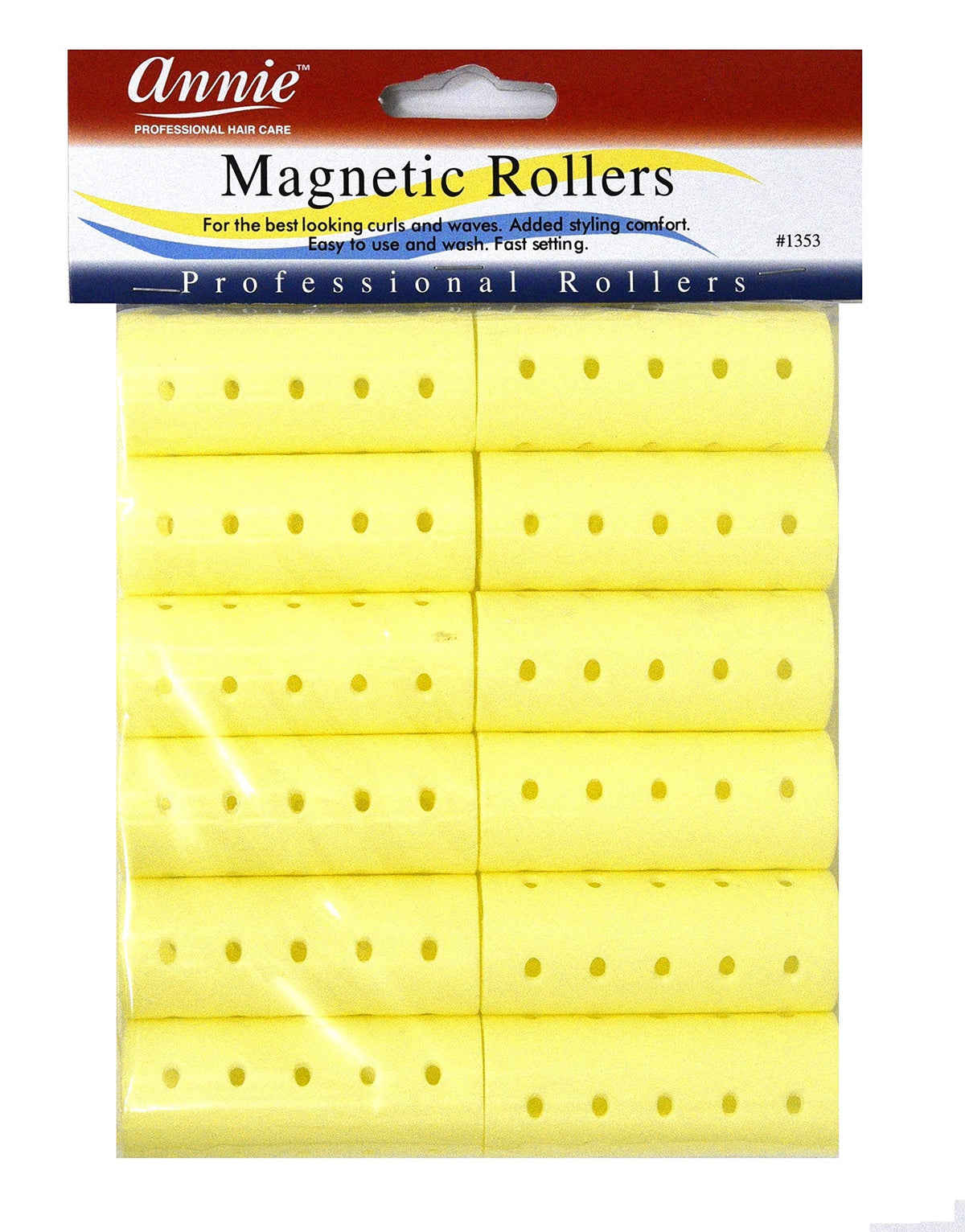 Annie Magnetic Hair Rollers 7/8 Inch, 12 Count Yellow Curlers for Smooth Defined Curls & Waves, Easy Dry or Damp Sets, Secure Comfortable Fit, Use