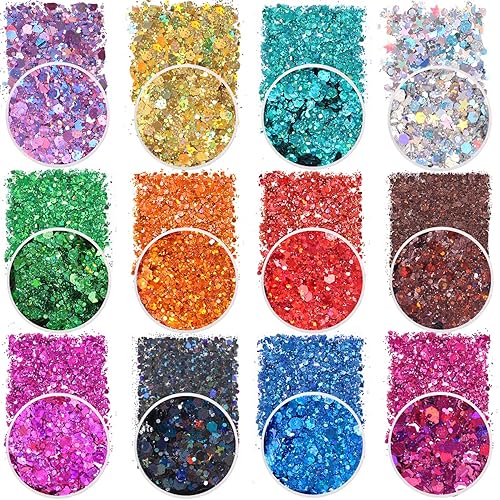 Extra Fine Glitter Powder for Craft, 24 Colors Holographic Cosmetic Laser Glitter for Nail Body Eye Hair Face Lip Gloss, Iridescent Glitter Powder Beauty & Personal Care Estanoite