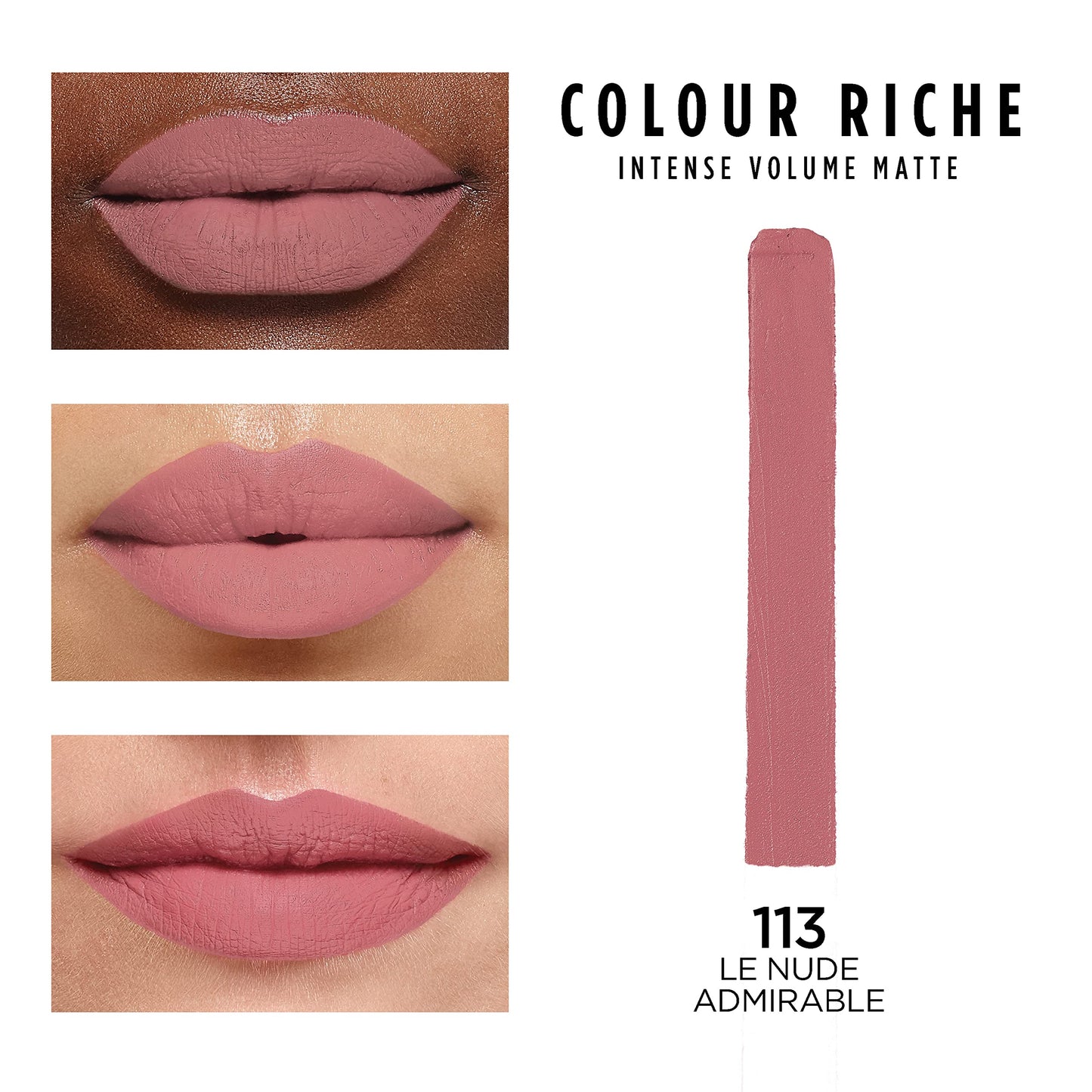 L'Oreal Paris Colour Riche Intense Volume Matte Lipstick, Lip Color Infused with Hyaluronic Acid for up to 16hr All Day Comfort, Le Nude Admirable, Beauty & Personal Care L'Oreal Paris