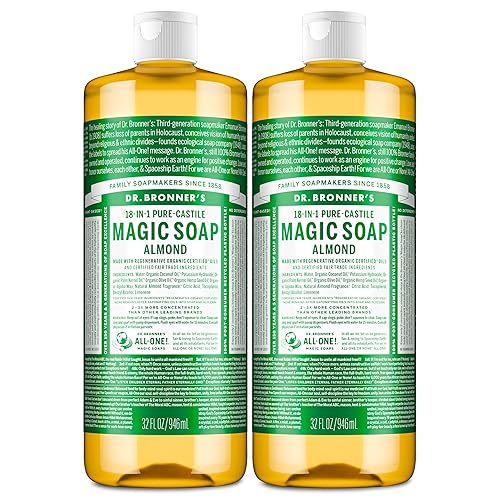 Dr. Bronner's Pure-Castile Magic Liquid Soap (Almond, 32 Ounce, 2-Pack)- Made with Regenerative Organic Certified Oils, 18-in1 Uses: Face, Hair, Hand Beauty & Personal Care Dr. Bronner's