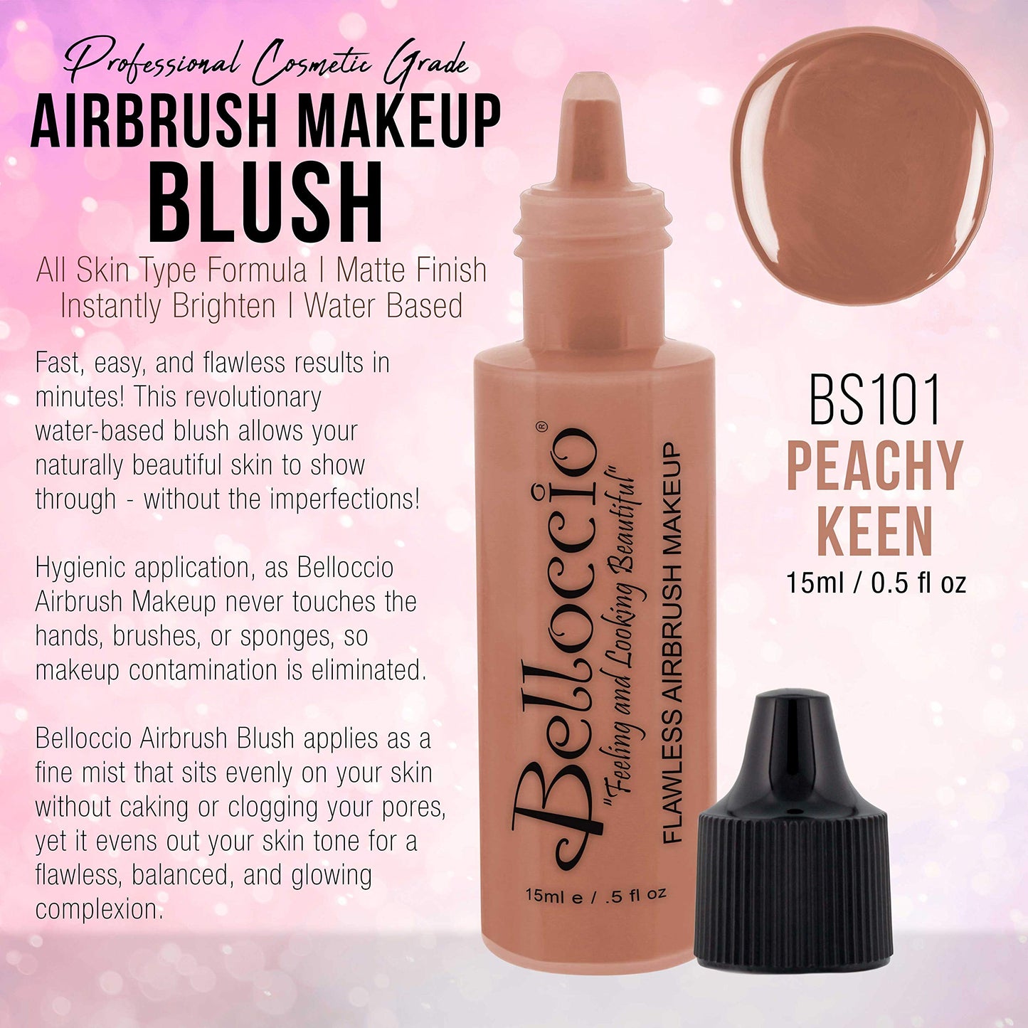 Half Ounce Bottle of Peachy Keen Blush (#BB101) Belloccio's Professional Flawless Airbrush Makeup (Warm your cheeks with peach) Beauty & Personal Care Belloccio