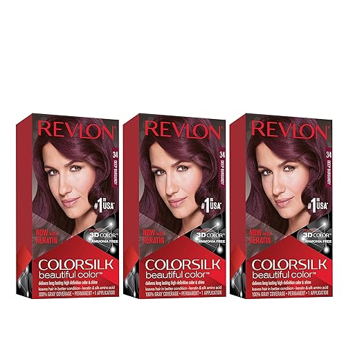 Revlon Permanent Hair Color, Permanent Hair Dye, Colorsilk with 100% Gray Coverage, Ammonia-Free, Keratin and Amino Acids, 34 Deep Burgandy, 4.4 Oz Beauty & Personal Care REVLON