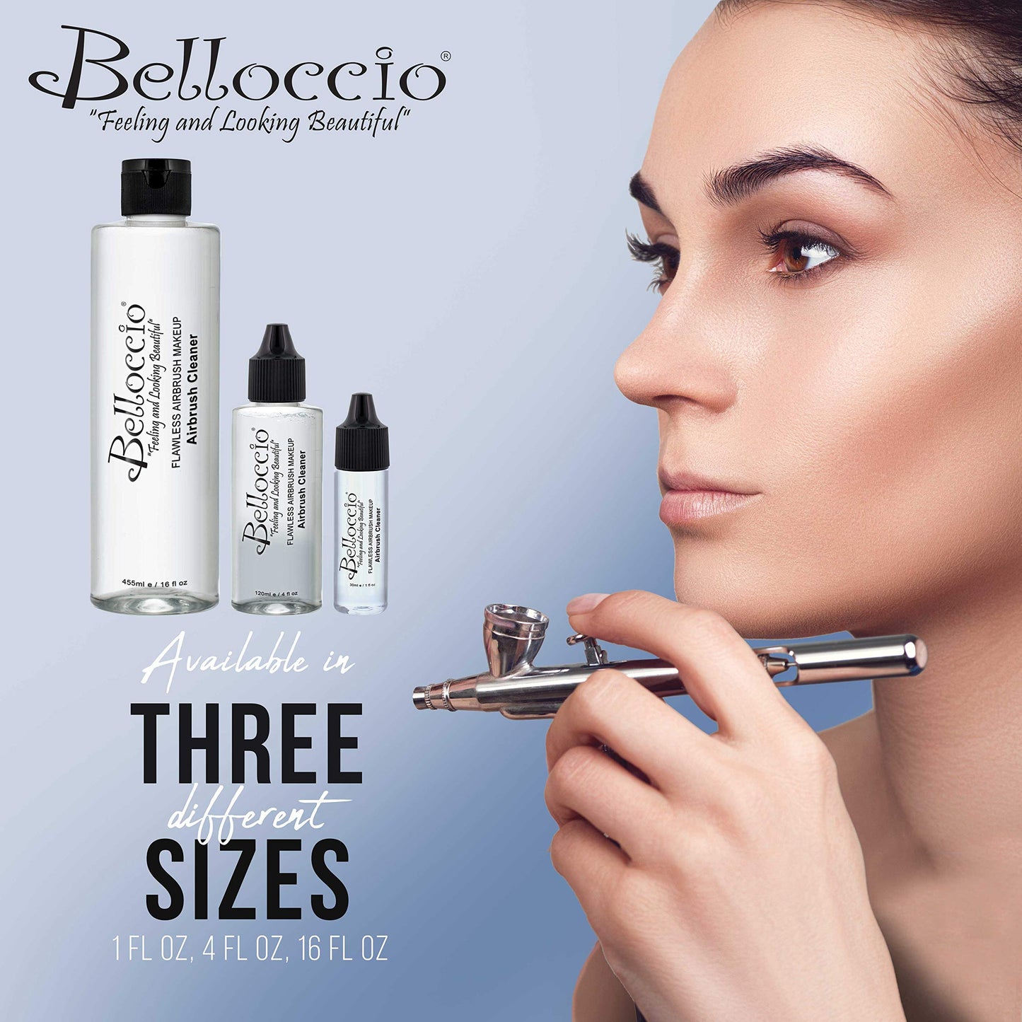 16 Ounce Bottle of Belloccio Makeup Airbrush Cleaner - Fast Acting Cleaning Solution, Quickly Cleans Flushes Out Airbrush Makeup Foundation, Blush Beauty & Personal Care Belloccio