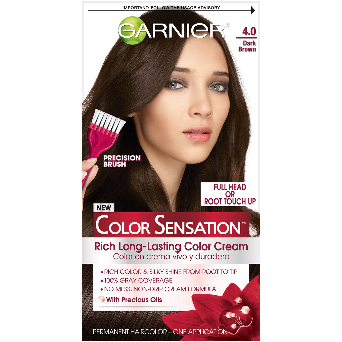 Garnier Hair Color Sensation Rich Long-Lasting Cream, 4.0 Dark Brown