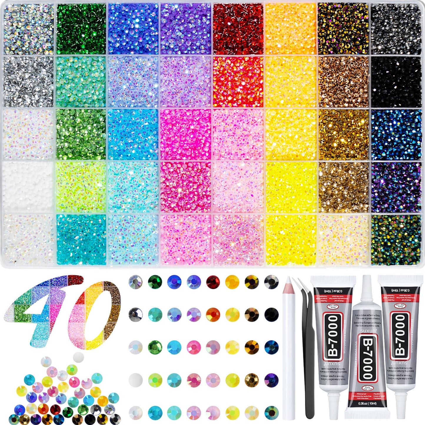 50000+Pcs Resin Jelly Rhinestones for Bedazzling Kit, 3mm Multicolor Flat Back Gems Bedazzler Kit with 3Pcs 10ml B7000 Jewelry Glue, Colorful Bulk Beauty and Personal Care DEWJDFSC Default Title