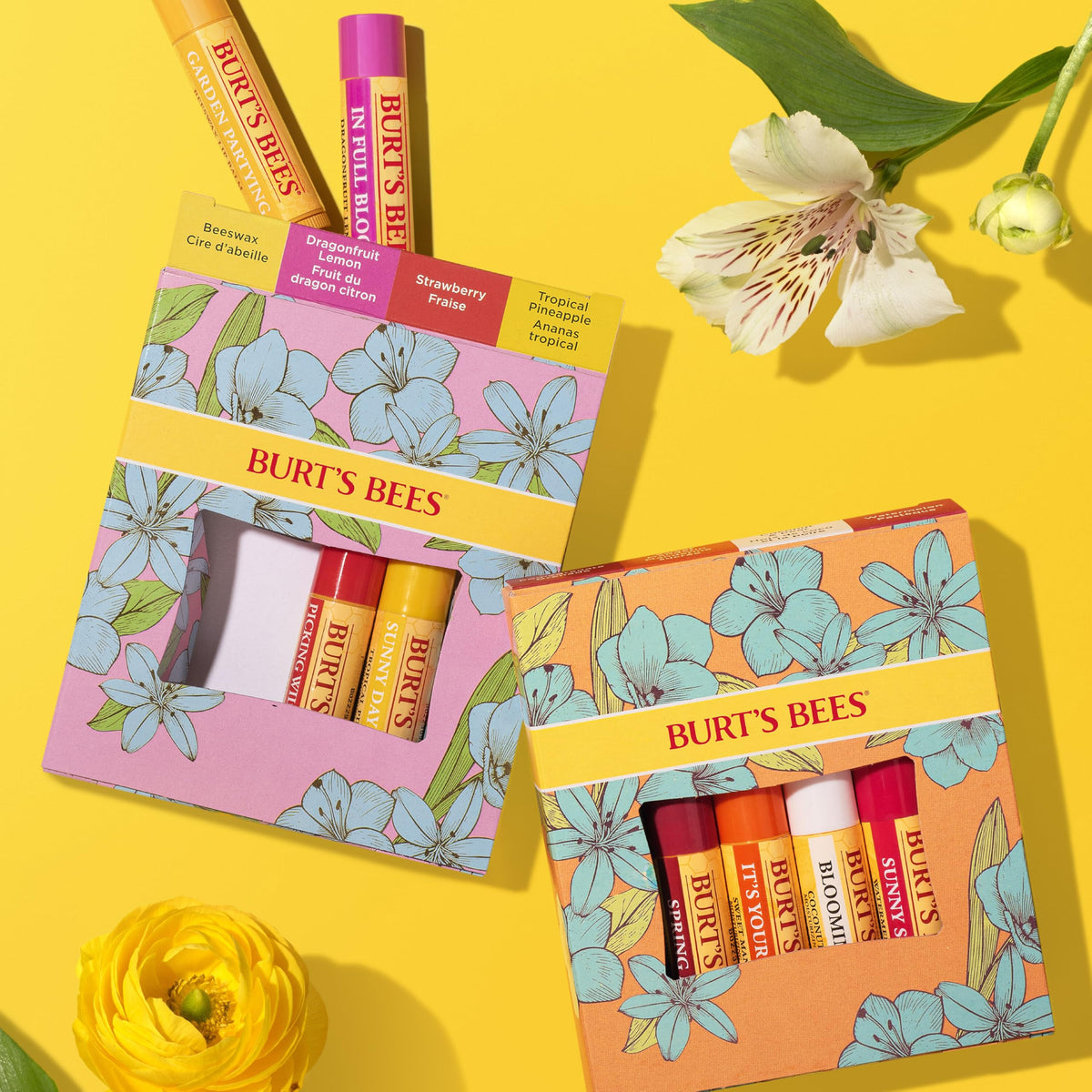 Burt's Bees Gifts Ideas - In Full Bloom Lip Balm Set, Original Beeswax, Dragonfruit Lemon, Tropical Pineapple & Strawberry, Natural Origin Lip Beauty & Personal Care Burt's Bees