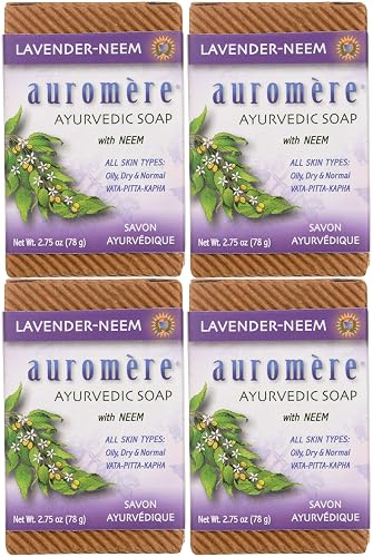 Auromere Ayurvedic Bar Soap, Lavender Neem - Eco Friendly, Handmade, Vegan, Cruelty Free, Natural, Non GMO (2.75 oz), 4 pack Beauty & Personal Care Auromere