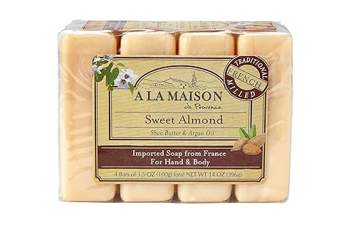 A LA MAISON Sweet Almond Bar Soap - Triple French Milled Unscented Natural Moisturizing Hand Soap Bar (4 Bars of Soap, 3.5 oz) Beauty & Personal Care A LA MAISON