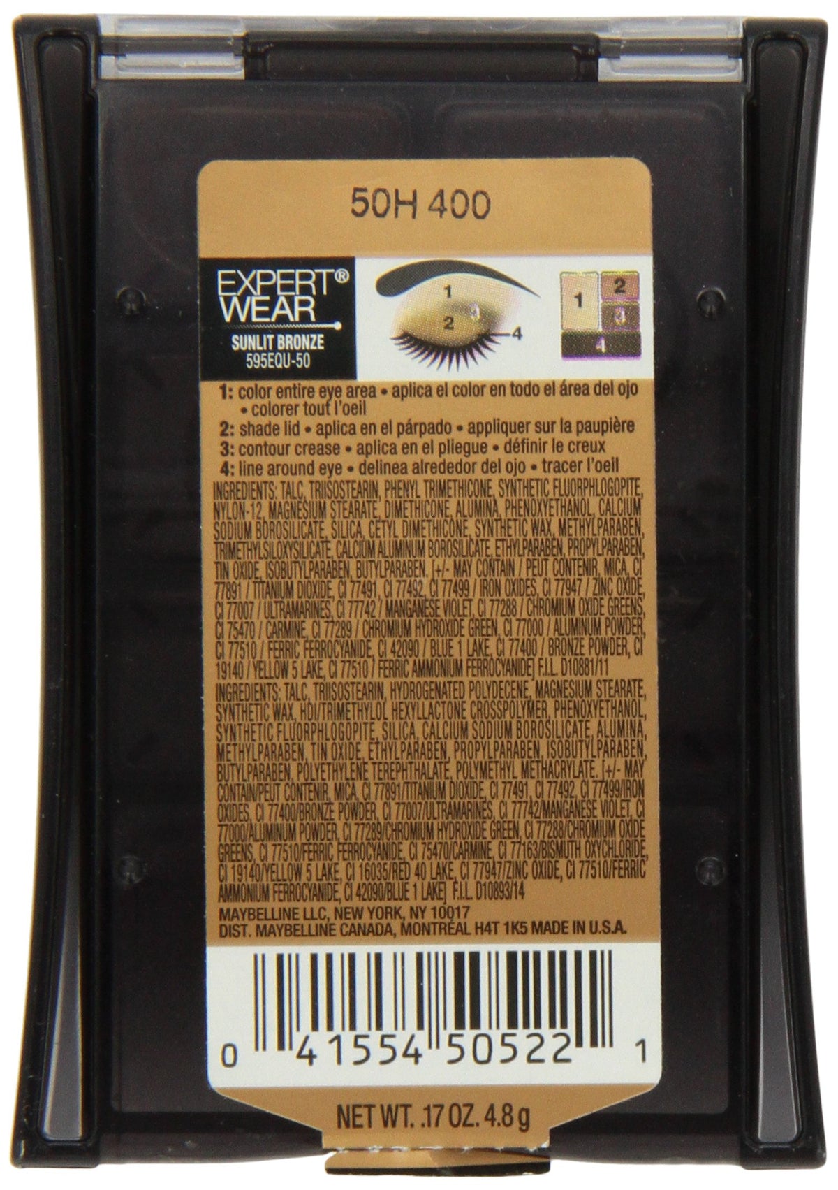 Maybelline New York Expert Wear Eyeshadow Quads, 50q Sunlit Bronze Modern Metallics, 0.17 Ounce