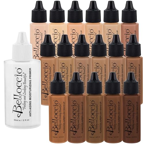 Belloccio Master Set Of All 17 Foundation Shades of Belloccio's Professional Cosmetic Airbrush Makeup, 1/2 oz. Bottles plus a 2 oz. Moisturizing Beauty & Personal Care Belloccio