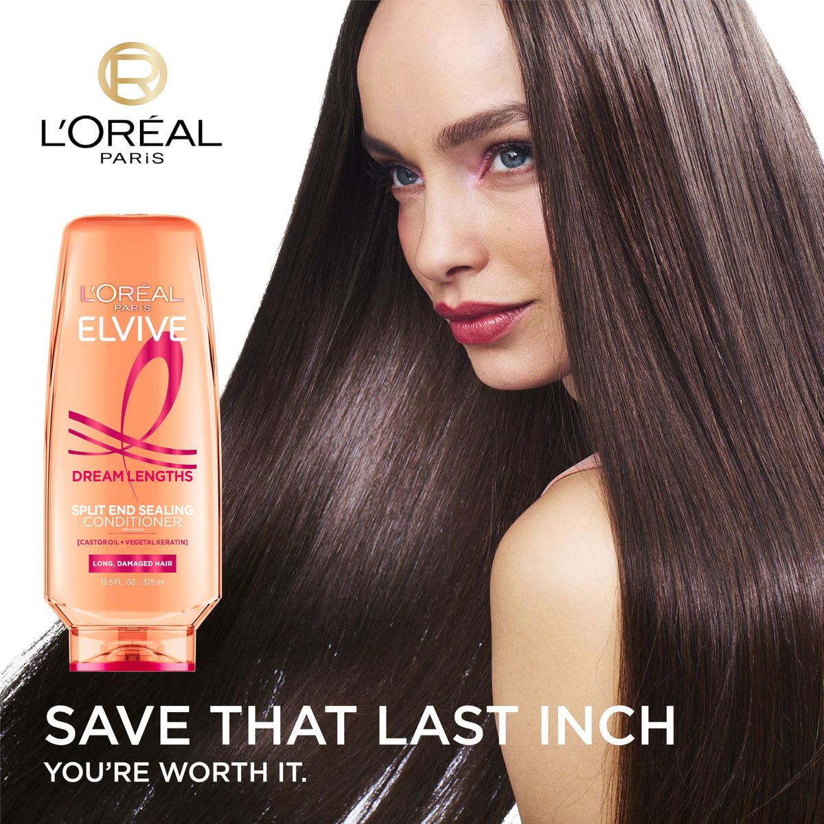 L'Oreal Paris Elvive Dream Lengths Super Detangling Conditioner with Fine Castor Oil and Vitamins B3 and B5 for Long, Damaged Hair, Instantly