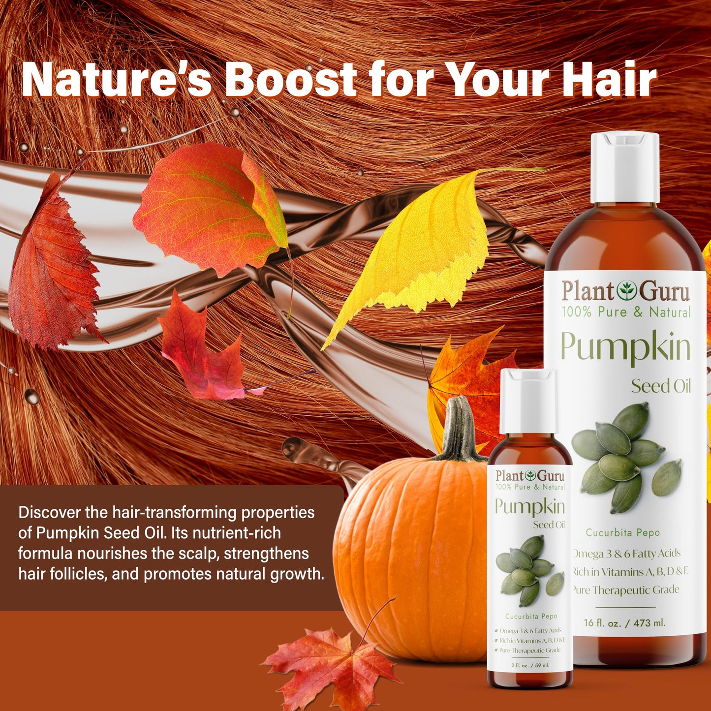 Plant Guru Pumpkin Seed Oil 16 oz. Virgin, Unrefined Cold Pressed 100% Pure Natural - Ideal for Skin, Face, Body, and Hair Moisturizer. Great for DIY Beauty & Personal Care Plant Guru