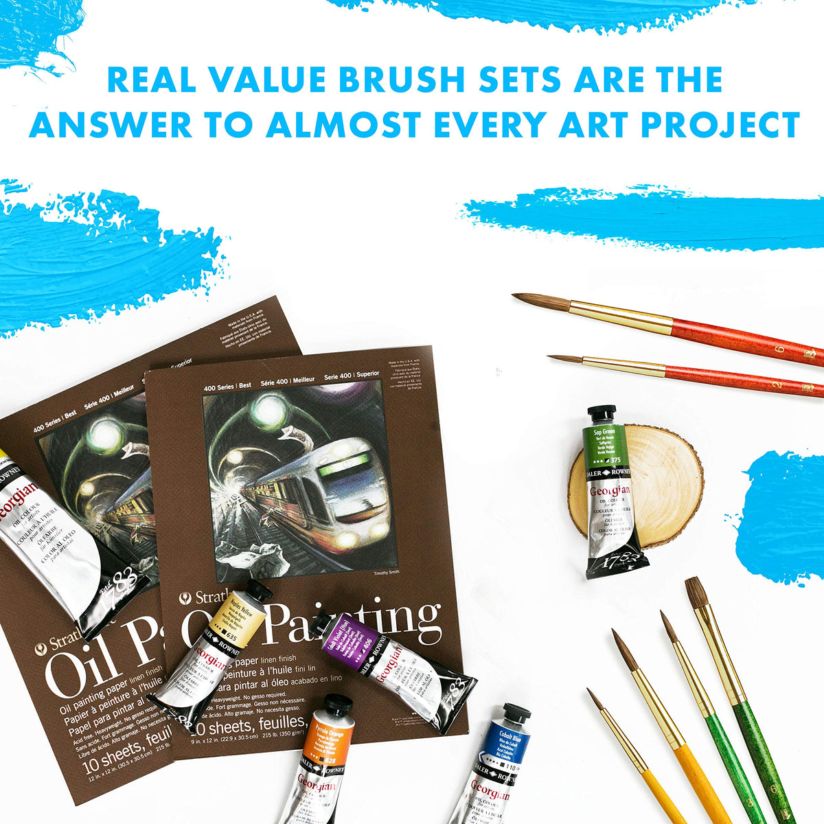 Princeton Real Value, Series 9100, Paint Brush Sets for Acrylic, Oil & Watercolor Painting, NAT-Bristle (Rnd 3, Shader 6, FLB 6, Flat 8)