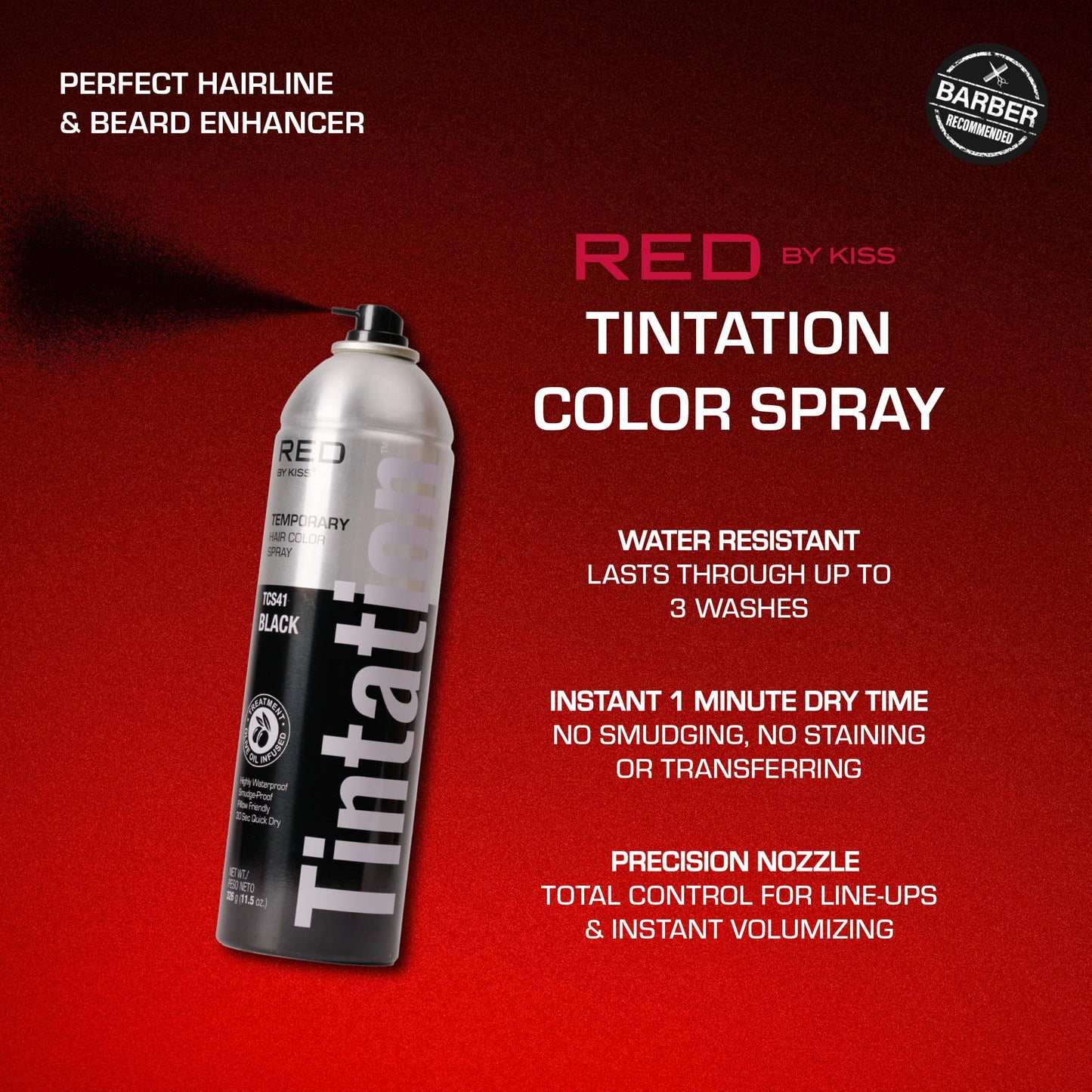 RED by Kiss Tintation Temporary Hair Color Spray, Extra Large Size, Instant Gray Root Cover Up, Water-Resistant, Smudge-Proof, Hairline & Barber Beauty & Personal Care Red by Kiss