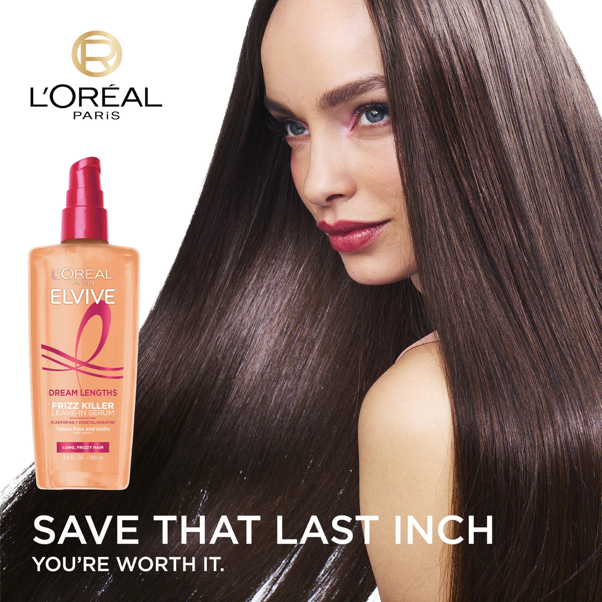 L'Oreal Paris Elvive Dream Lengths Frizz Killer Leave-In Serum, 3.4 Ounce