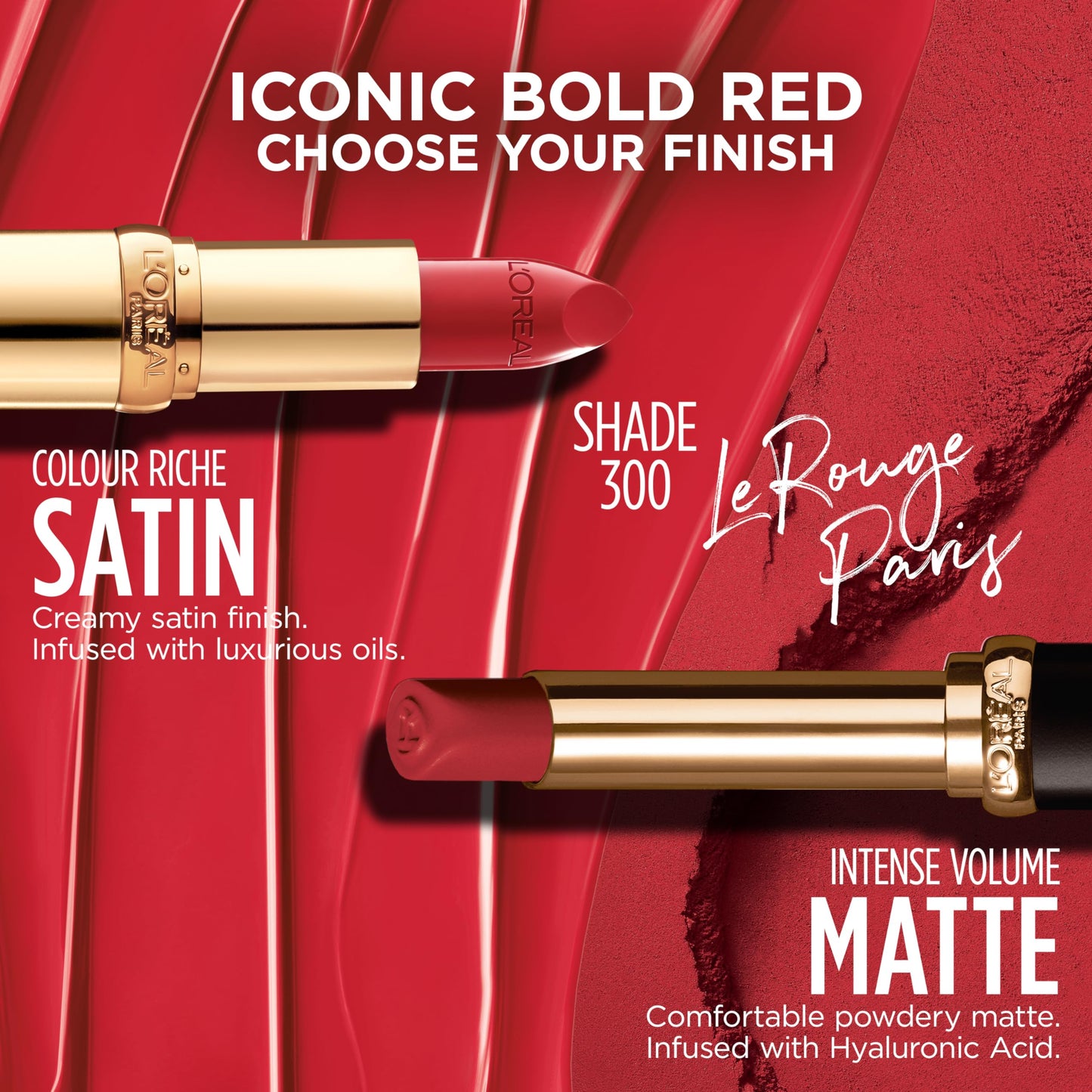 L'Oreal Paris Colour Riche Intense Volume Matte Lipstick, Lip Makeup Infused with Hyaluronic Acid for up to 16HR Wear, Le Rouge Paris, 0.06 Oz Beauty & Personal Care L'Oreal Paris
