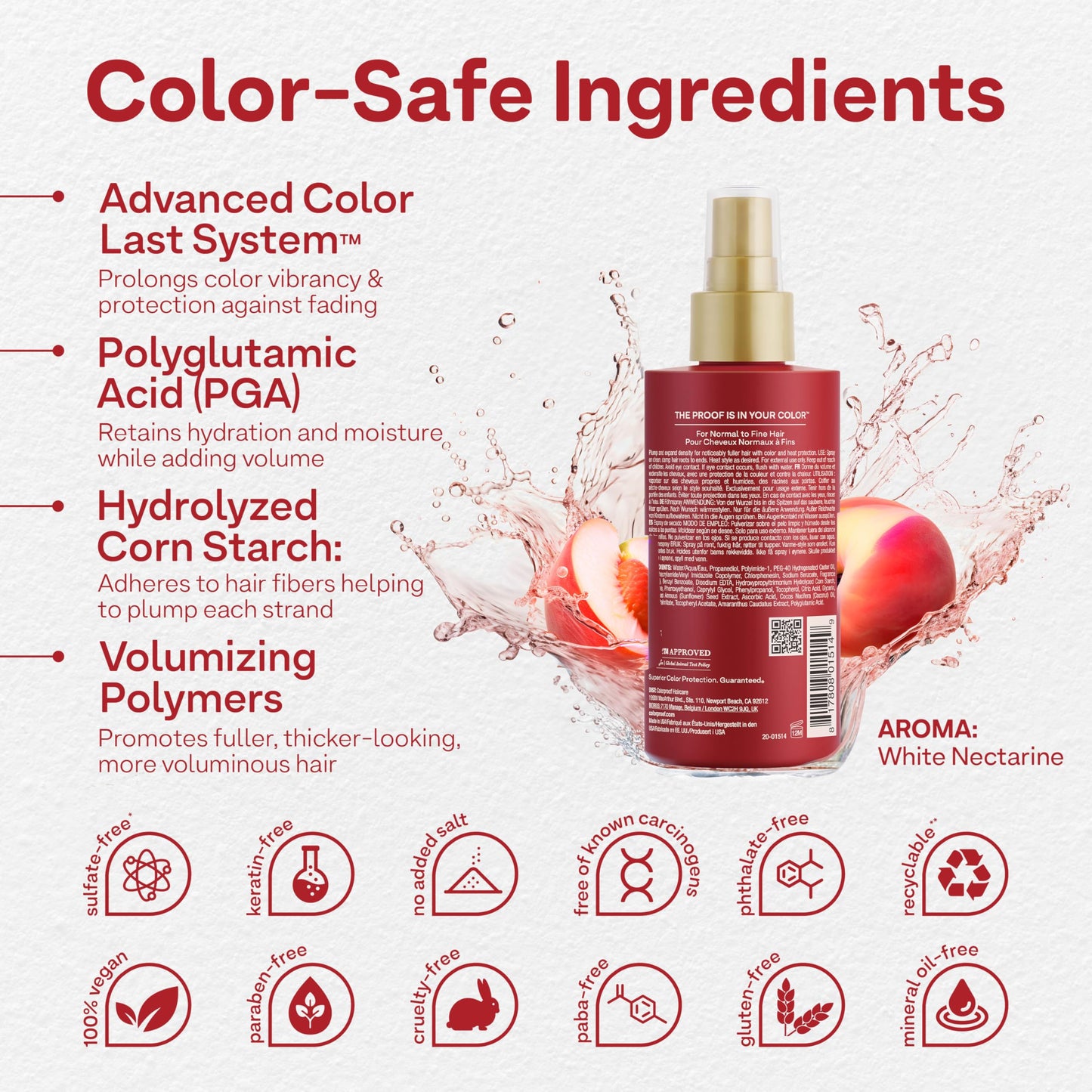 Colorproof Volume Blow Dry Spray Primer 6.7 Fl. Oz. Volumizing Heat Protection Spray for Hair, White Nectarine Scent Beauty & Personal Care ColorProof