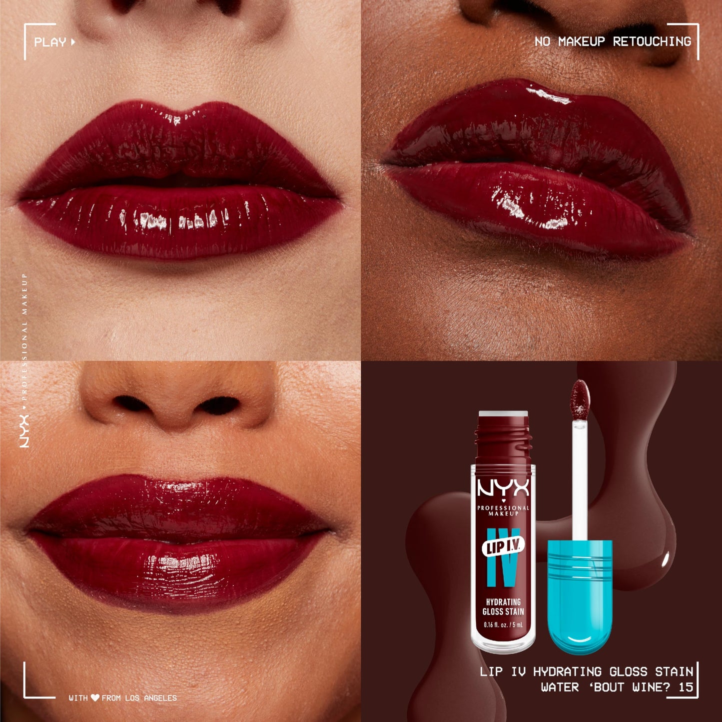 NYX PROFESSIONAL MAKEUP Lip IV Hydrating Glossy Lip Stain with 12HR Hydration - Water Bout Wine (Red) Beauty & Personal Care NYX PROFESSIONAL MAKEUP