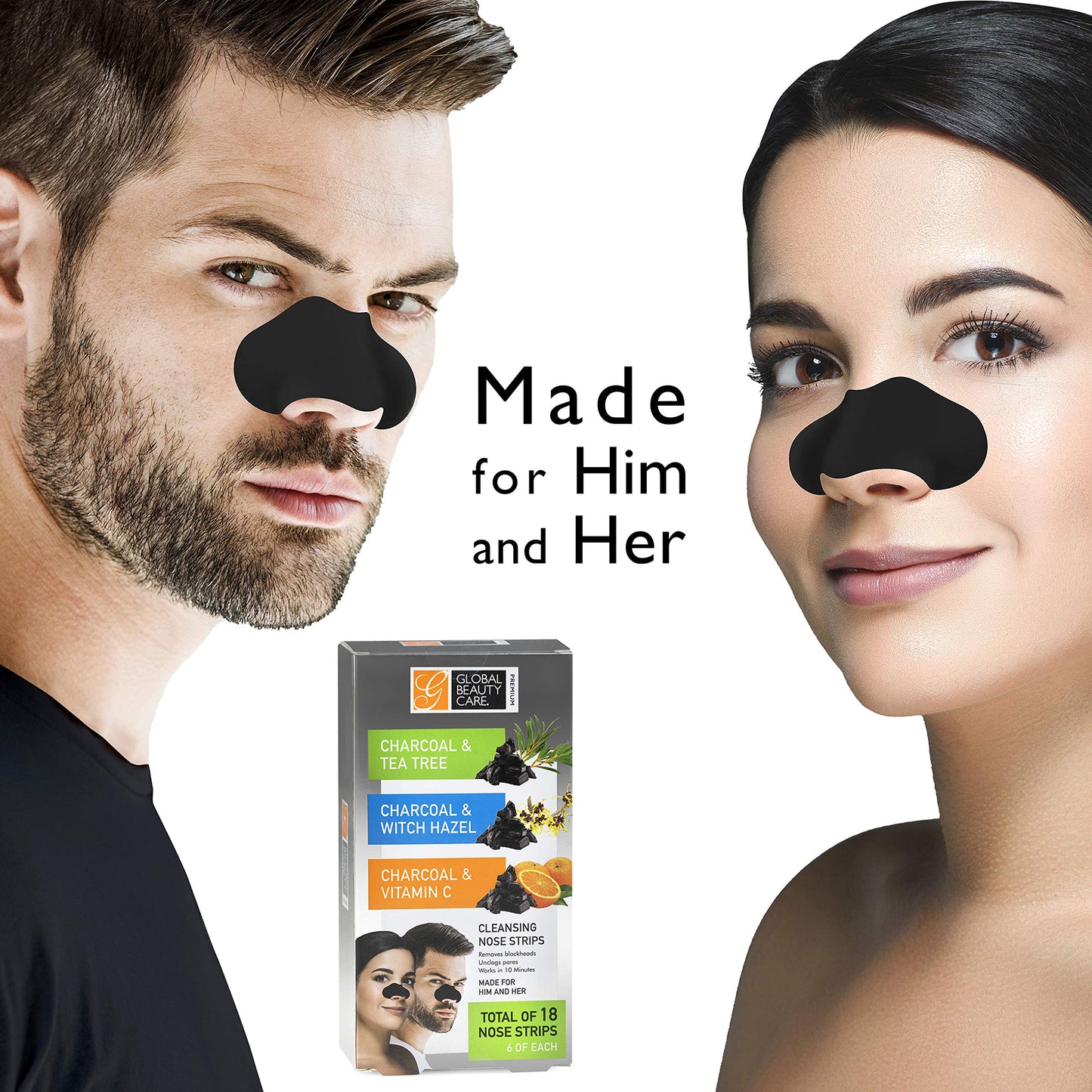 Global Beauty Care Premium 18 Nose Cleansing Strips VARIETY PACK Charcoal with Tea Tree, Witch Hazel, & Vitamin C For Blackheads Removal Strips - 18 Beauty & Personal Care Global Beauty Care