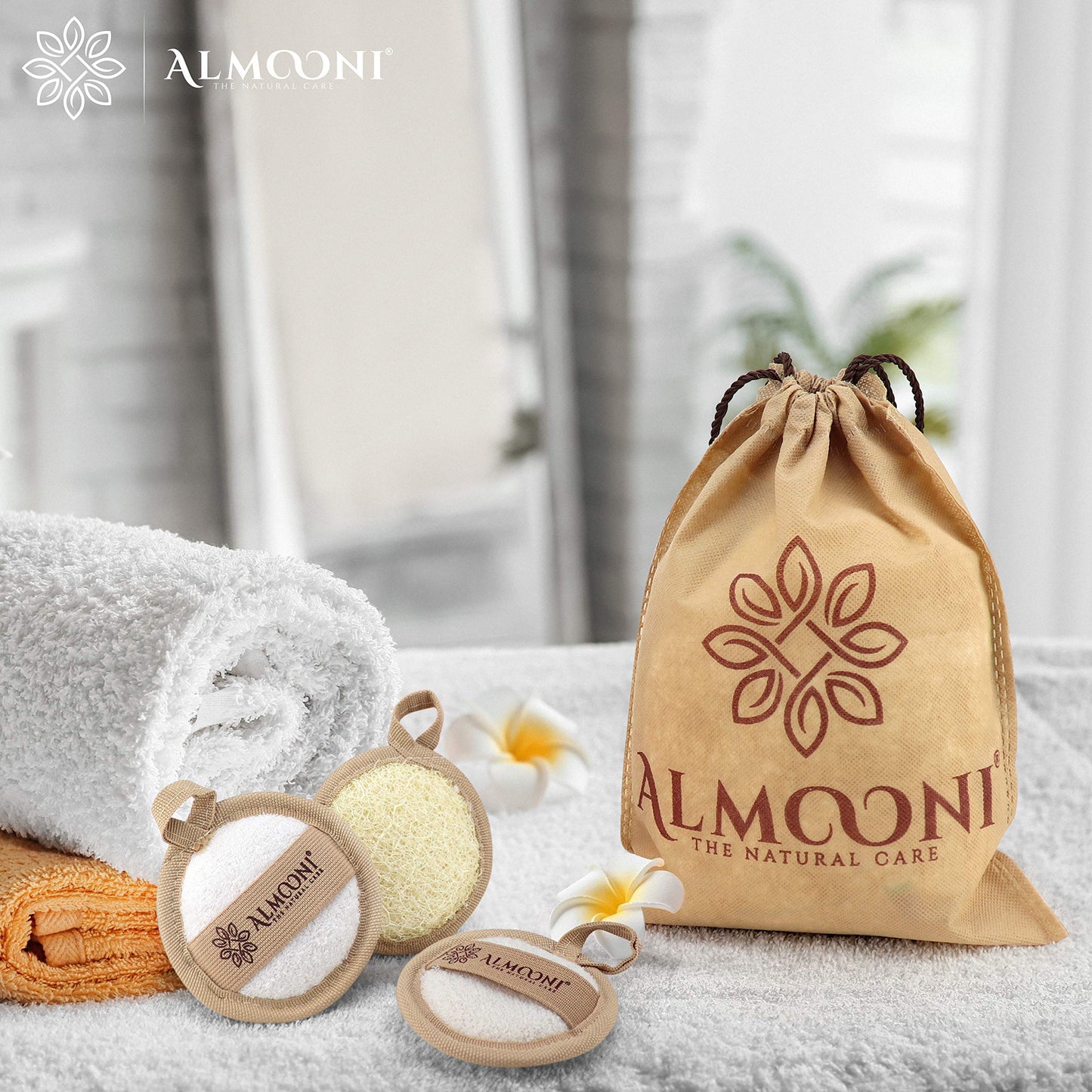 Almooni Natural Loofah Exfoliating Facial Scrubber, Made with Natural Egyptian Shower Loofah Sponge, Bath Shower Loofah Sponge for Women and Men, Beauty & Personal Care ALMOONI