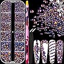 6 Sizes Iridescent Blue Glass Crystal Kit with Pickup Pen + Tweezer Tools for Shine Nail Art Manicure Makeup DIY Decoration Flatback Round Rhinestone Beauty & Personal Care BELLEBOOST