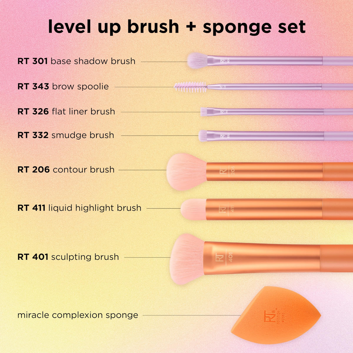 Real Techniques 8 Piece Level Up Brush and Sponge Set, Makeup Brushes