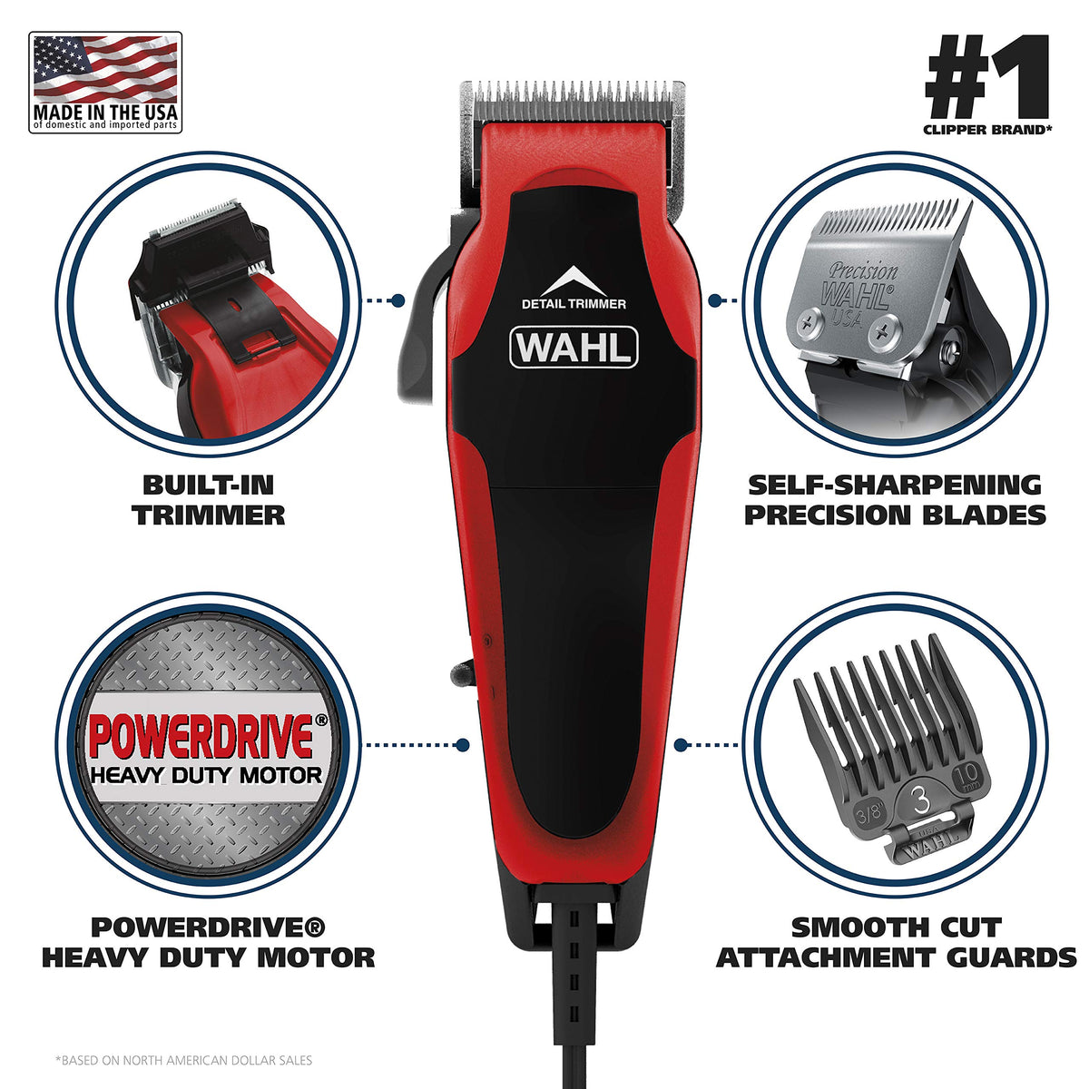 Wahl USA Clip 'N Trim 2 in 1 Corded Hair Clipper with Pop Up Trimmer Kit