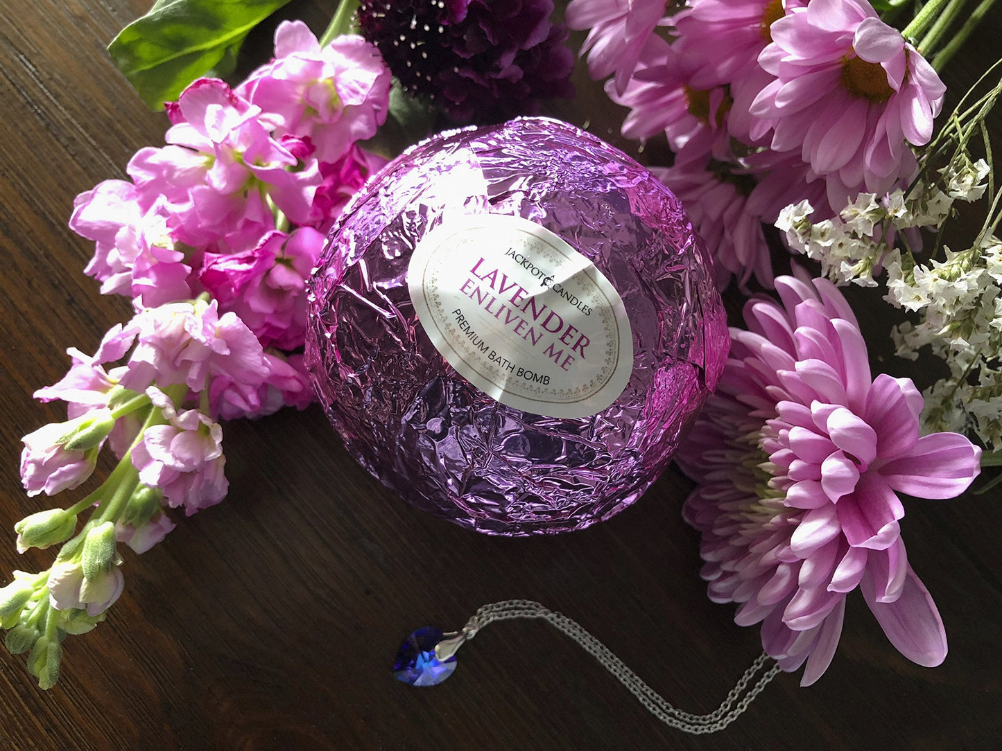Enliven Me Lavender Bath Bomb with Necklace Created with Crystal Extra Large 10 oz. Made in USA Beauty & Personal Care Jackpot Candles