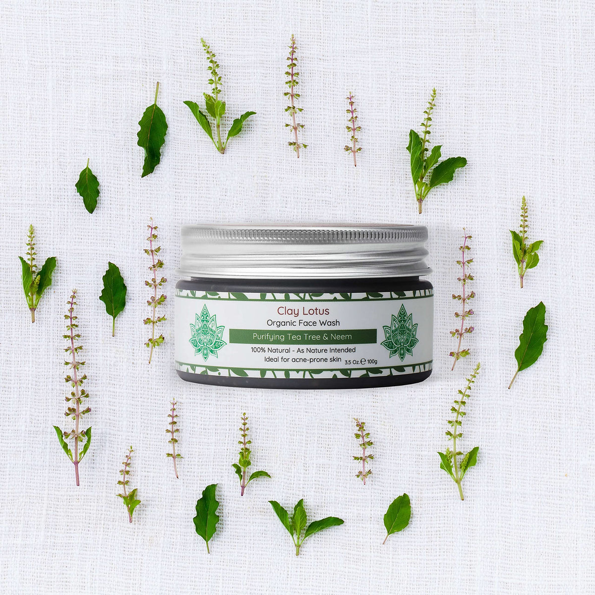 Clay Lotus Organic Face Wash - Acne-Prone, Oily Skin Cleanser with Tea Tree Oil & Neem. All-Natural Ingredients for Blemishes, Redness & Blackheads Beauty & Personal Care Clay Lotus