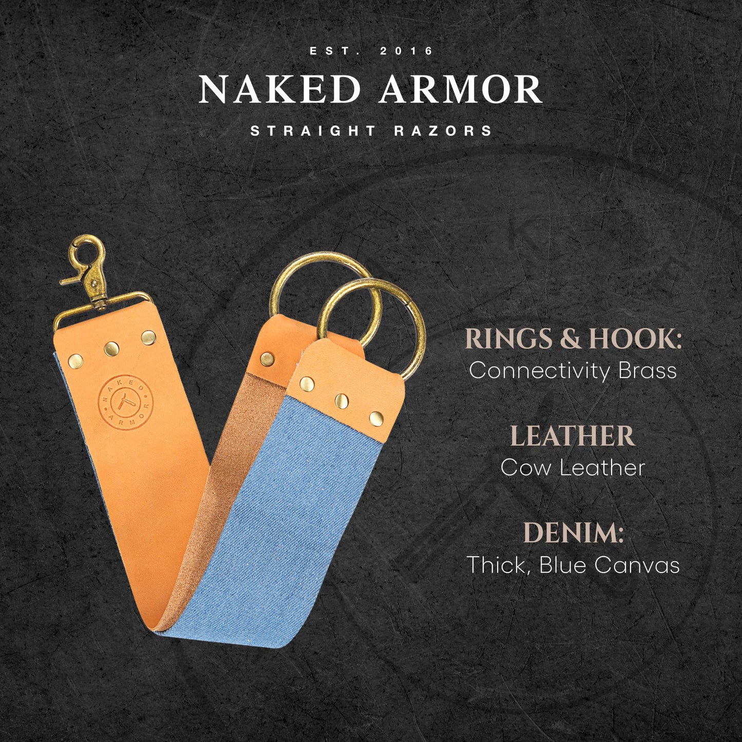 Naked Armor Straight Razor Leather Strop - 2.5" x 15" Cow Leather Razor Blade Sharpener with Brass Hooks, Brown Beauty and Personal Care Naked Armor