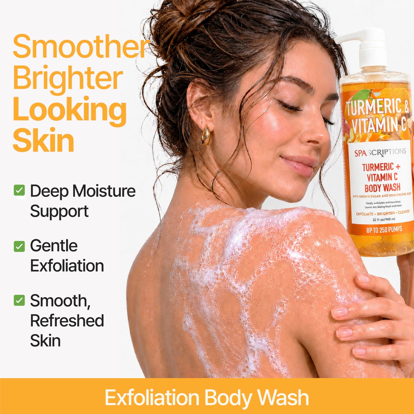 SpaScriptions Turmeric & Vitamin C Exfoliating Treatment Body Wash - Natural Exfoliation for Dry & Dull Skin with Hyaluronic Acid for Smooth Beauty & Personal Care SpaScriptions
