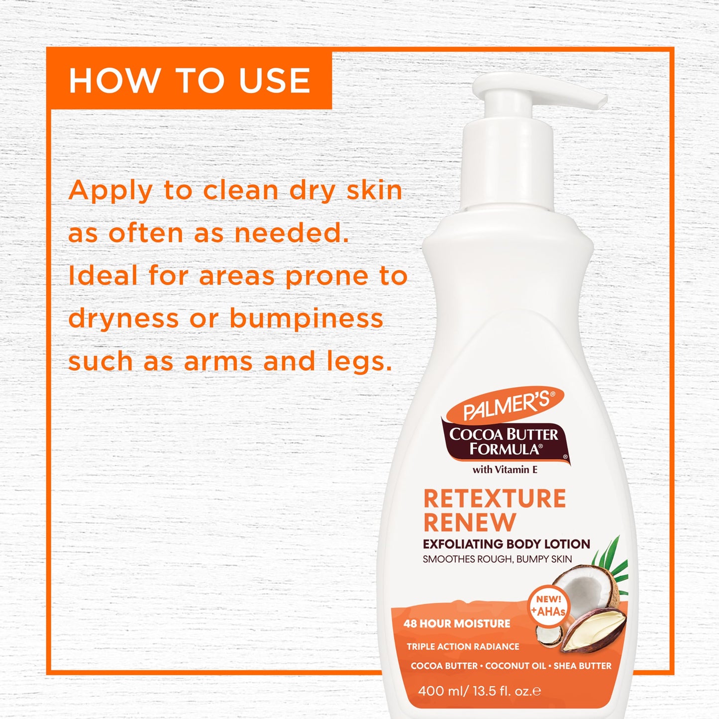 Palmer's Cocoa Butter Formula Retexture & Renew Exfoliating Body Lotion for Rough & Bumpy Skin, Triple Action Moisturizers + AHAs, Pump Bottle, 13.5 Beauty & Personal Care Palmer's