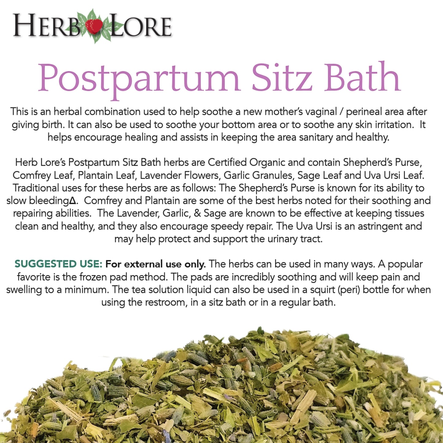 Herb Lore Organic Postpartum Sitz Bath Soak, Herbal After Birth Care for Perineal Healing Beauty and Personal Care Herb Lore